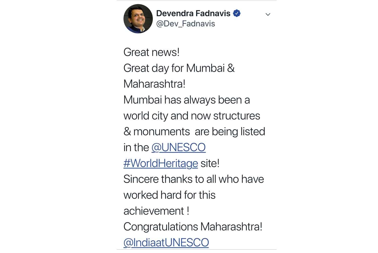 Chief Minister Tweet's about the inscription