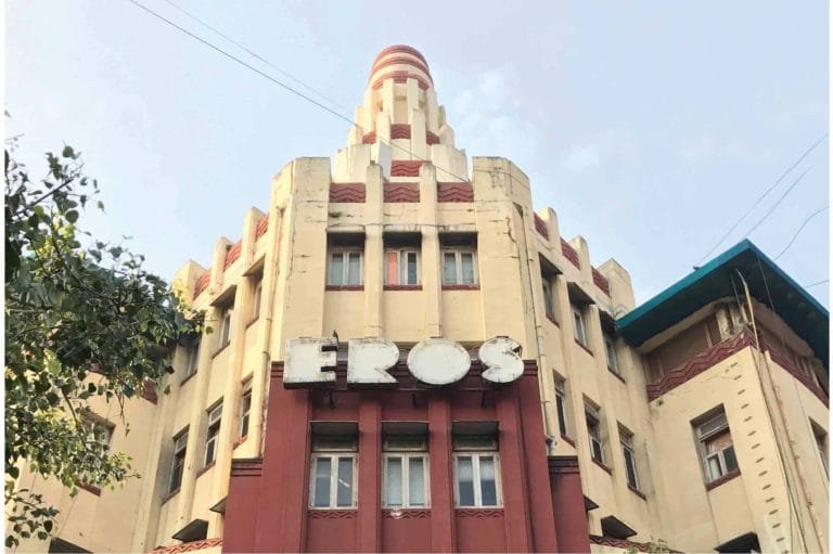View of the architectural lettering of Eros Cinema, Churchgate