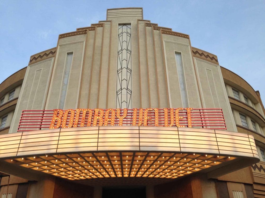 The exterior facade of the Bombay Velvet Club is an amalgam of the Regal and Eros cinemas in Bombay, both of which are designed in the Art Deco style. Photo Credits: Sonal Sawant