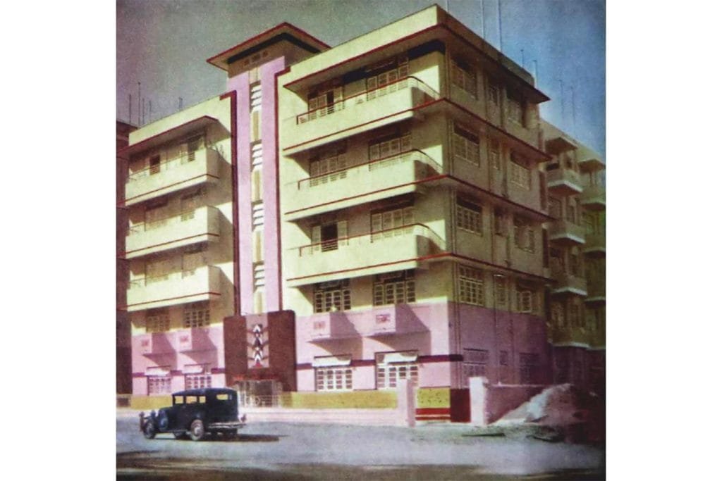 Figure 10: Hand coloured archival image of Rusi Court now Court View Oval, circa 1938, designed by Maneckji Dalal. Source: Author
