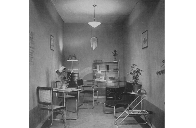 Library (Stand 17) with tubular steel furniture by Moderna. Source: Journal of the Indian Institute of Architects, January 1938